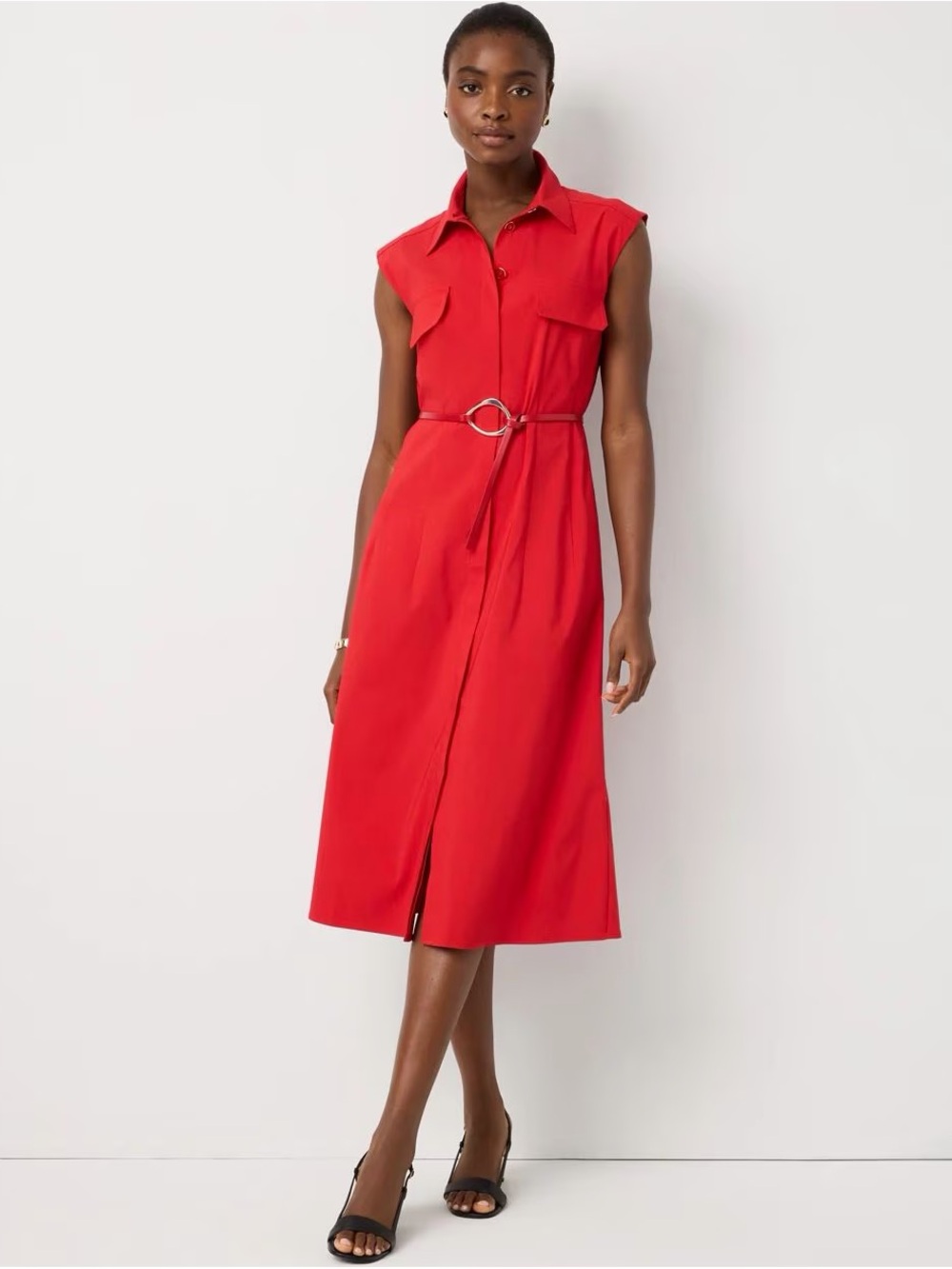 White House Black Market Belted Midi Shirt Dress NWT Size Medium